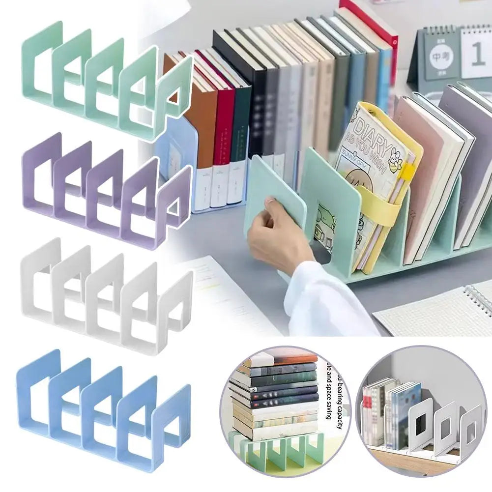 Organizador de livros com 4 compartimentos verticais, em plástico, para mesa, para guardar livros e arquivos.
