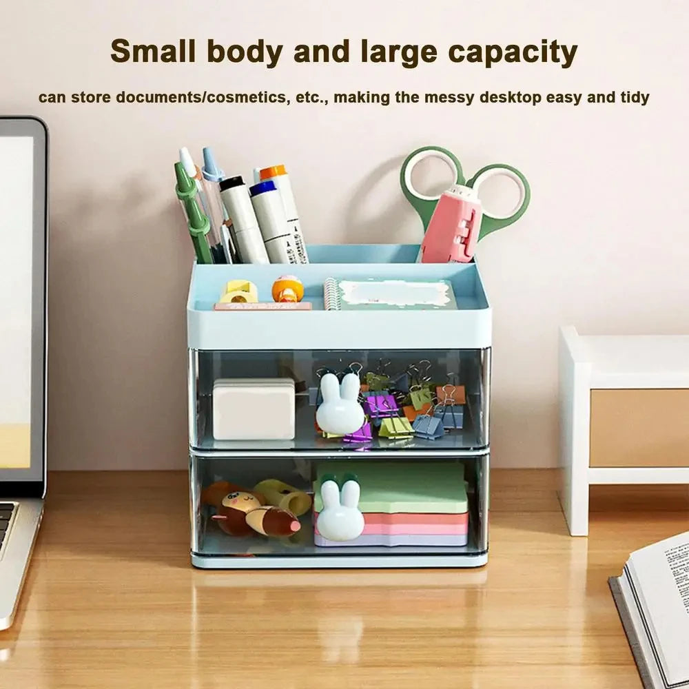 Organizador de mesa pequeno com gaveta, caixa organizadora para mesa de escritório, organizador de maquiagem, para cartões de visita/canetas/lápis/celular/artigos de papelaria