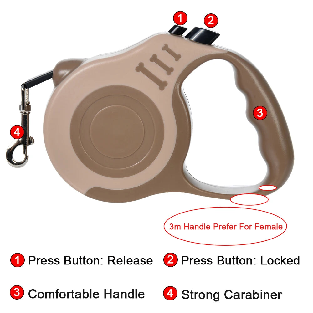 Guia de nylon resistente para cães e gatos de pequeno, médio e grande porte, com 3m e 5m de comprimento, retrátil automática e durável, da marca Yorkshire Pet Supplies.
