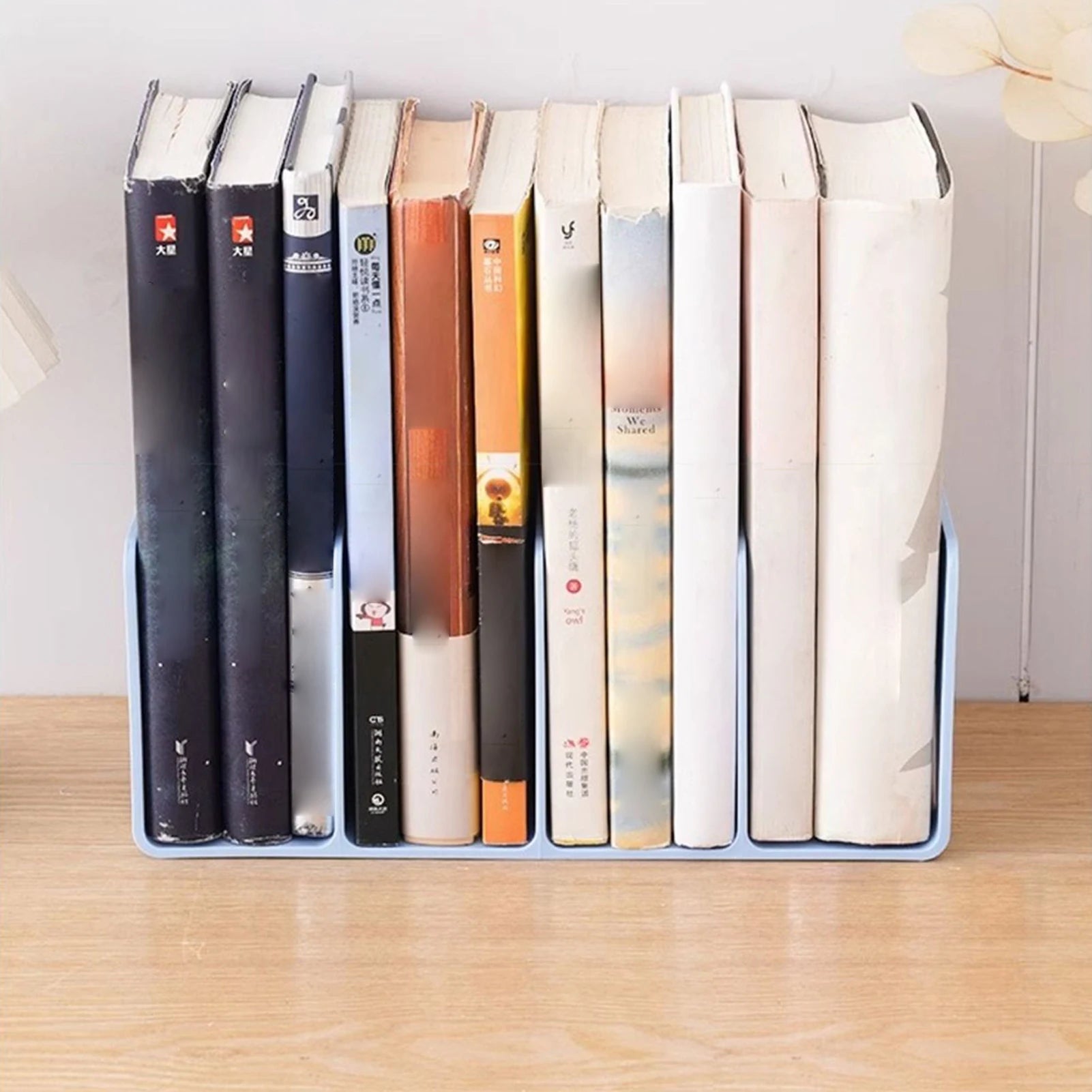 Organizador de livros com 4 compartimentos, suporte para livros em ABS, divisória para livros, papéis e arquivos, ideal para casa, escritório e sala de aula.