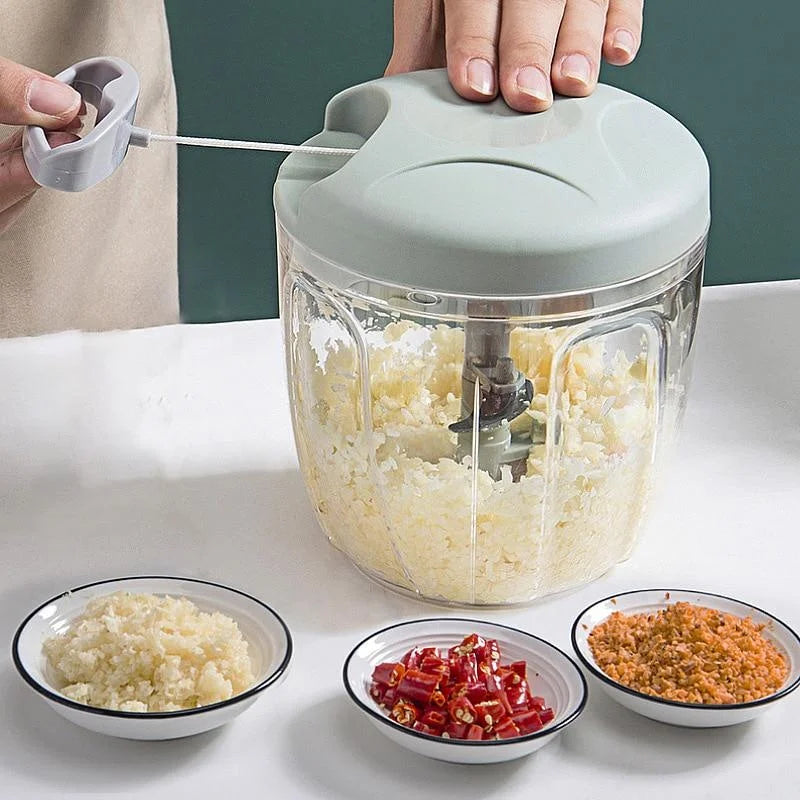 Moedor de carne manual de 500/900 ml, picador de alho, espremedor de alho giratório, triturador de alho, cortador de cebola e legumes, acessórios de cozinha.