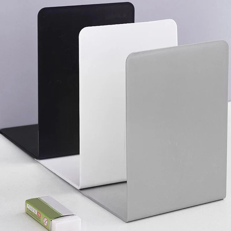 Organizador de mesa em formato de L, suporte para livros durável e elegante, estilo minimalista.
