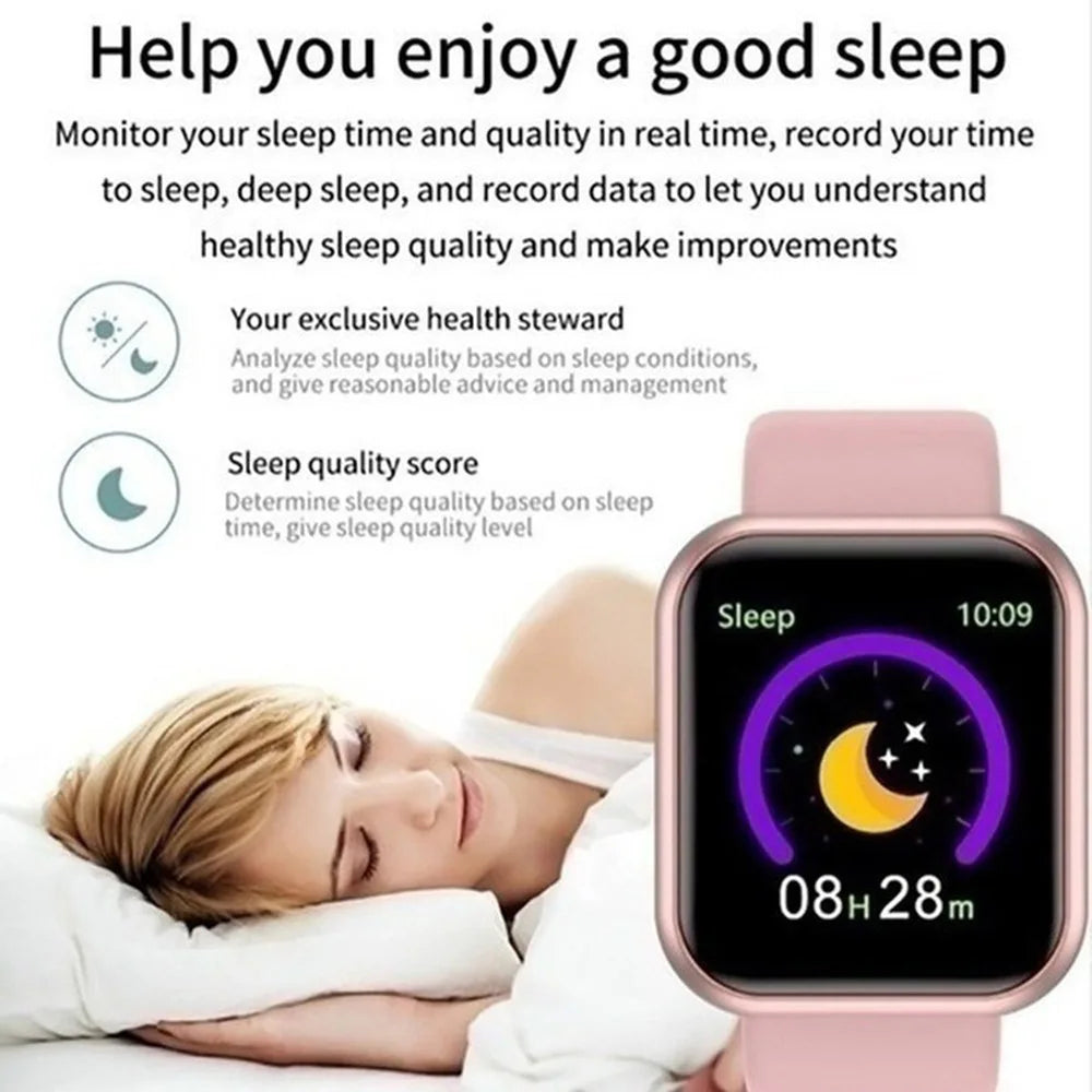 Relógio inteligente unissex com conexão Bluetooth, reprodutor de música para celular, pulseira esportiva para atividades físicas e monitoramento do sono.