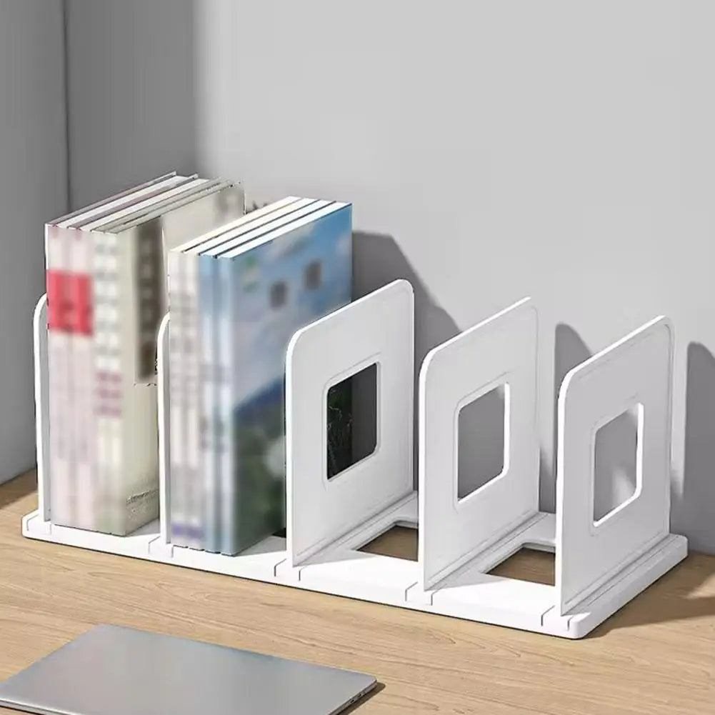 Organizador de livros com 4 compartimentos verticais, em plástico, para mesa, para guardar livros e arquivos.