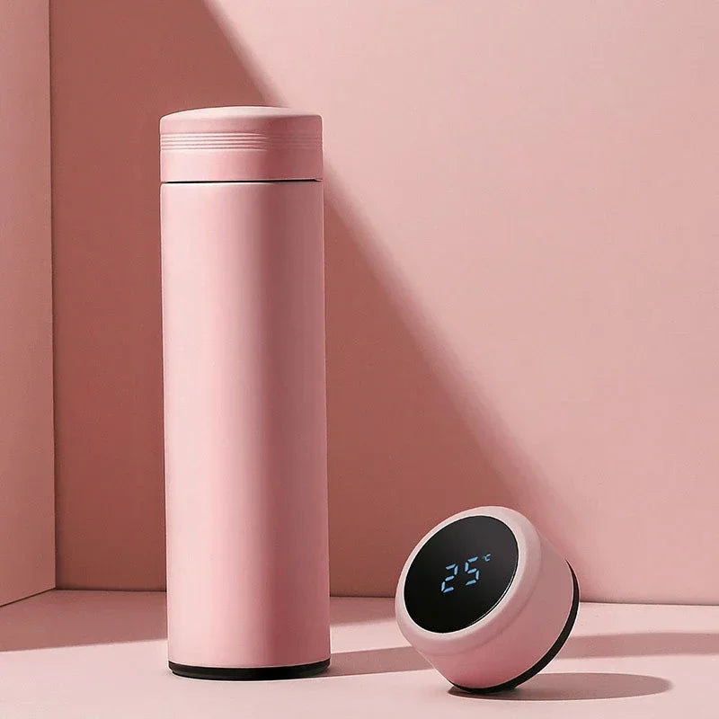 Copo térmico de 500ml com visor de temperatura, em aço inoxidável, com divisórias, ideal para uso externo, com isolamento a vácuo. Ótima opção de presente para o Dia dos Pais.