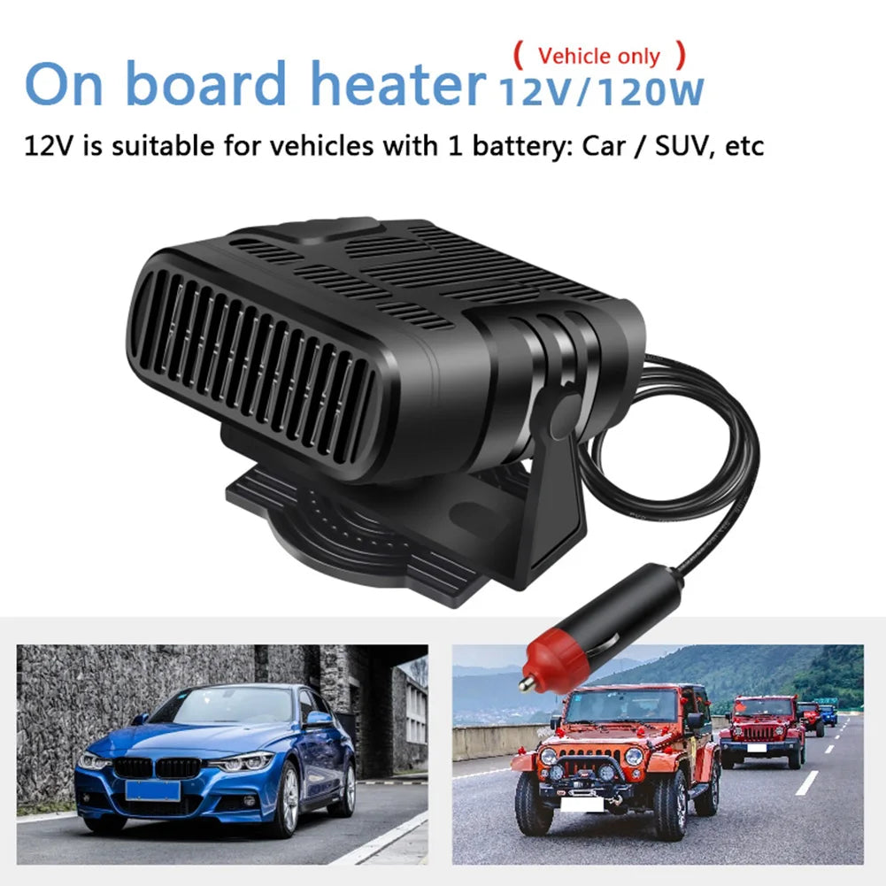 Aquecedor elétrico portátil para carro 12V/24V com função de aquecimento e resfriamento, 2 em 1, com rotação de 360 graus, desembaçador e aquecedor.