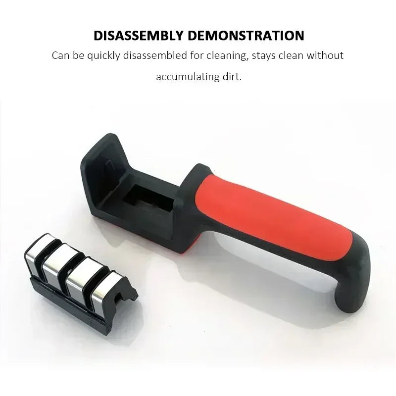 3-Afiador de facas segmentado, afiador de facas para facas de cozinha, pedra de afiar tripla em aço inoxidável para utensílios de cozinha.