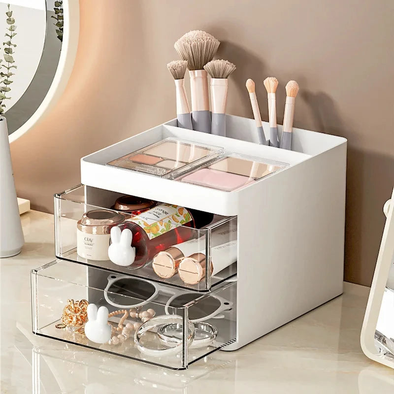 Organizador de mesa pequeno com gaveta, caixa organizadora para mesa de escritório, organizador de maquiagem, para cartões de visita/canetas/lápis/celular/artigos de papelaria