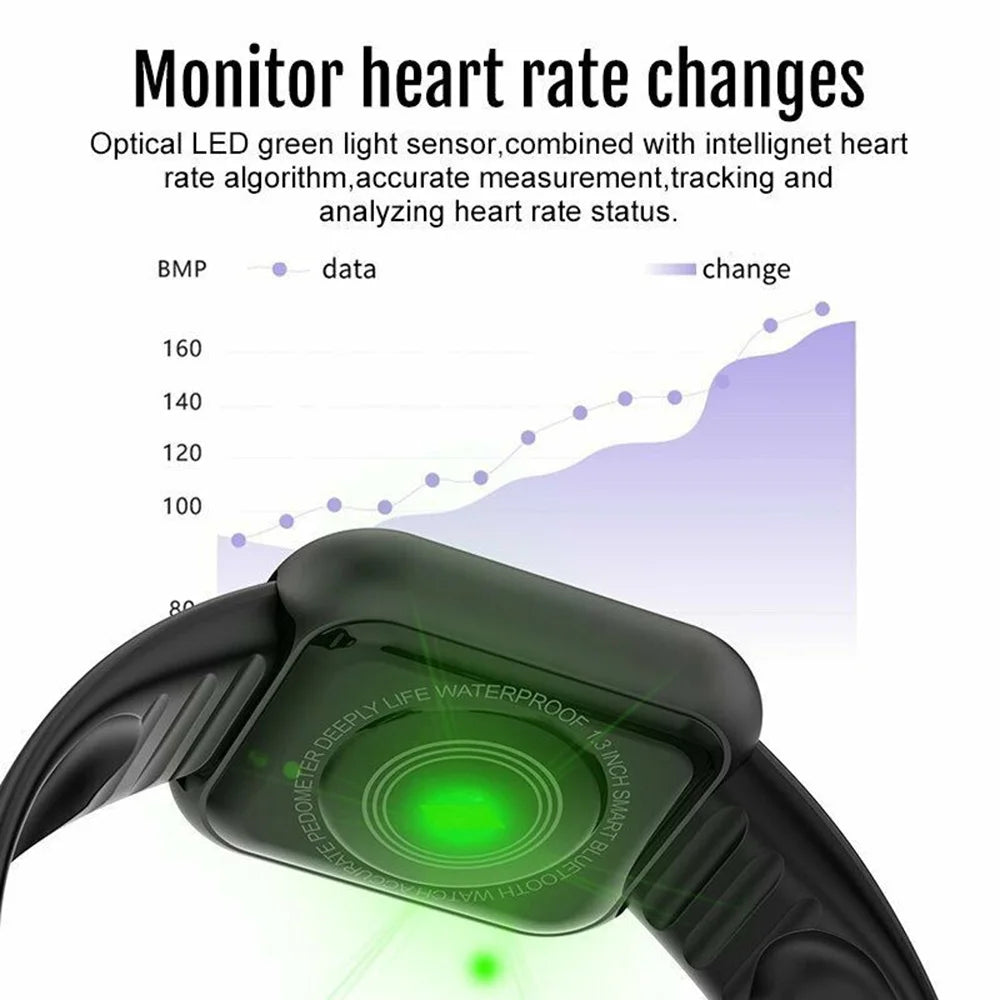 Relógio inteligente unissex com conexão Bluetooth, reprodutor de música para celular, pulseira esportiva para atividades físicas e monitoramento do sono.
