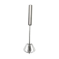 Batedor de aço inoxidável para cozinha, batedor giratório semiautomático com cabo em madeira de faia, batedeira manual G041