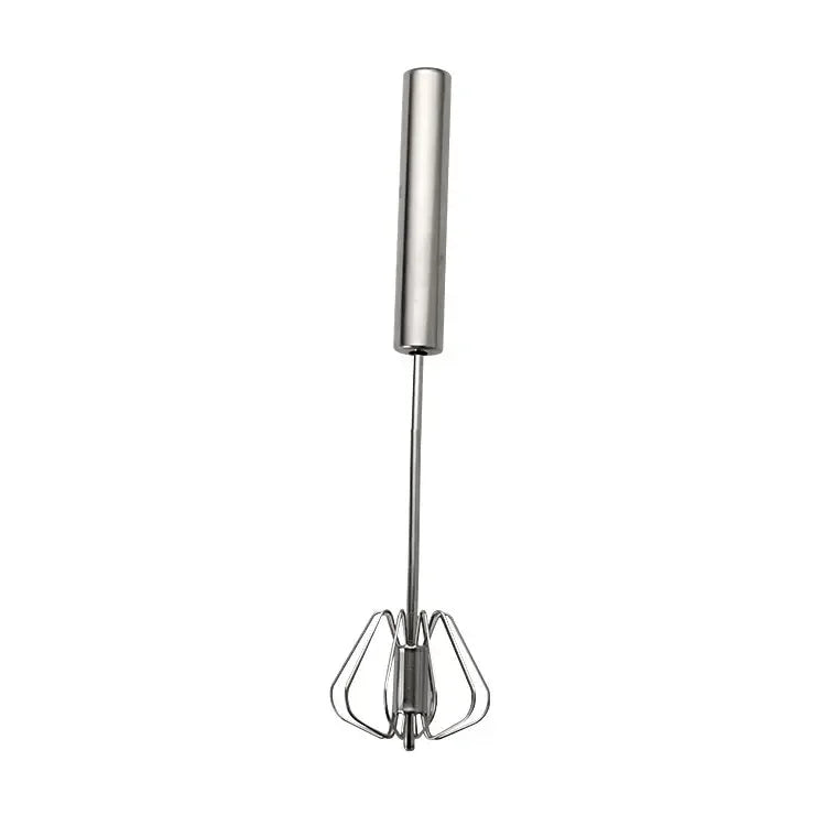 Batedor de aço inoxidável para cozinha, batedor giratório semiautomático com cabo em madeira de faia, batedeira manual G041