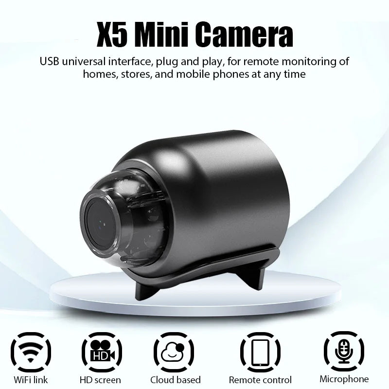 Mini Câmera 1080P com Visão Noturna Nítida, Leve e Portátil, de Alta Qualidade, com Detecção de Movimento e Sistema de Vigilância Sem Fio.