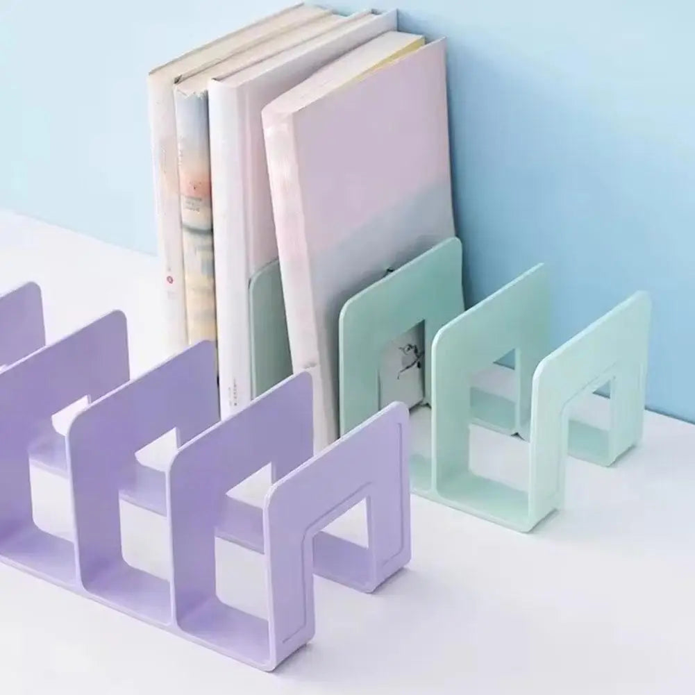 Organizador de livros com 4 compartimentos verticais, em plástico, para mesa, para guardar livros e arquivos.