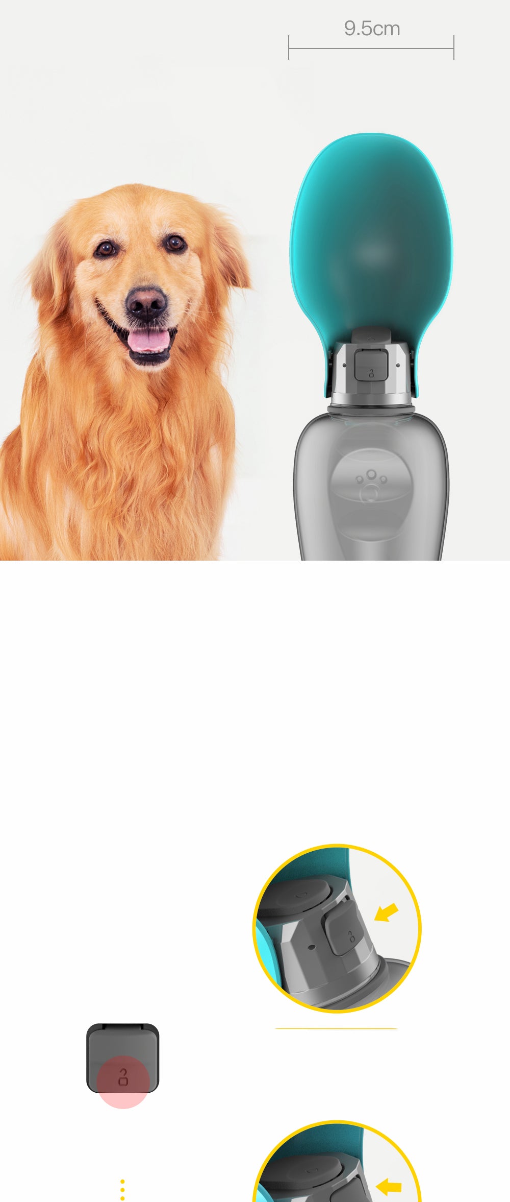 Garrafa de água portátil de 800ml para cães de pequeno, médio e grande porte, ideal para viagens e atividades ao ar livre. Também serve como comedouro e bebedouro para filhotes e gatos, além de acessórios para labradores.