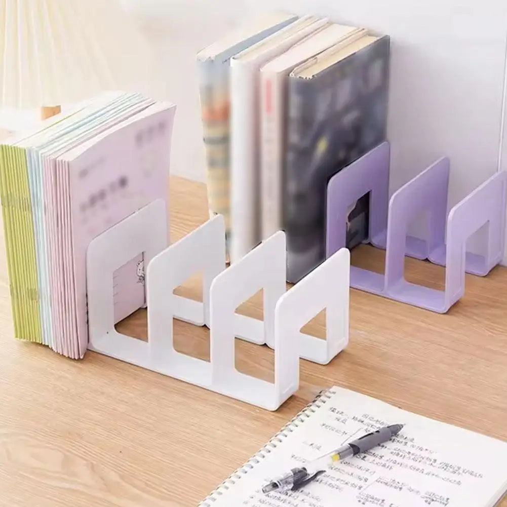 Organizador de livros com 4 compartimentos verticais, em plástico, para mesa, para guardar livros e arquivos.