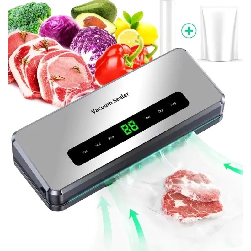 Seladora a vácuo DWiusty 220V para alimentos, 5 modos de selagem a vácuo para alimentos secos e úmidos, com 10 sacos para conservação de alimentos em casa e na cozinha.