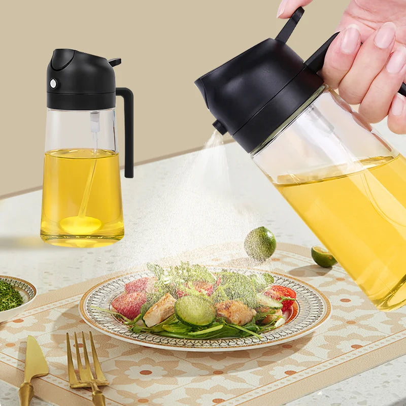 Frasco spray de azeite 2 em 1, 500ml, em plástico, para cozinha, ideal para camping, churrasco e confeitaria.