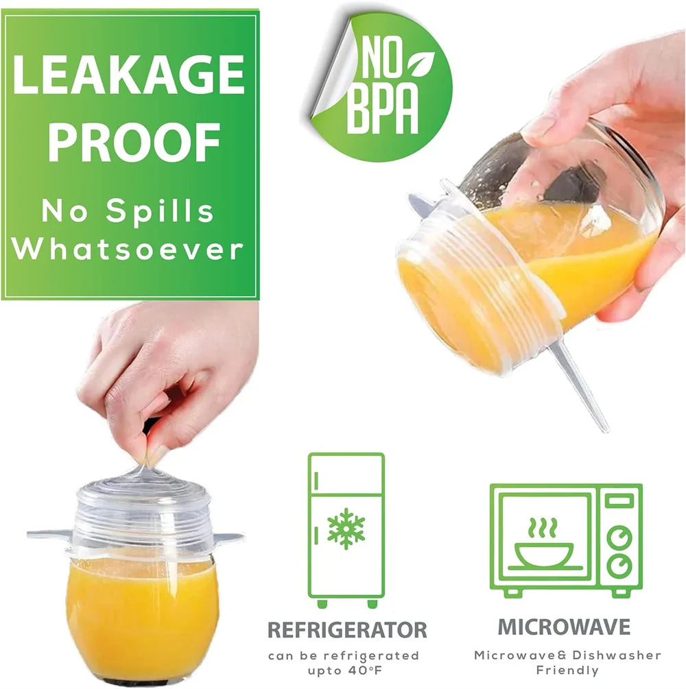 Conjunto de 6 Tampas de Silicone de Grau Alimentício Reutilizáveis e Herméticas para Conservação de Alimentos, Tampas Redondas Universais Elásticas para Acessórios de Cozinha