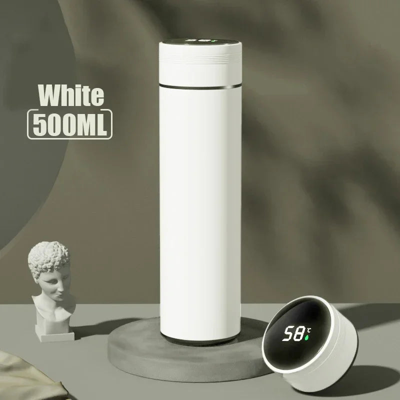 Copo térmico de 500ml com visor de temperatura, em aço inoxidável, com divisórias, ideal para uso externo, com isolamento a vácuo. Ótima opção de presente para o Dia dos Pais.