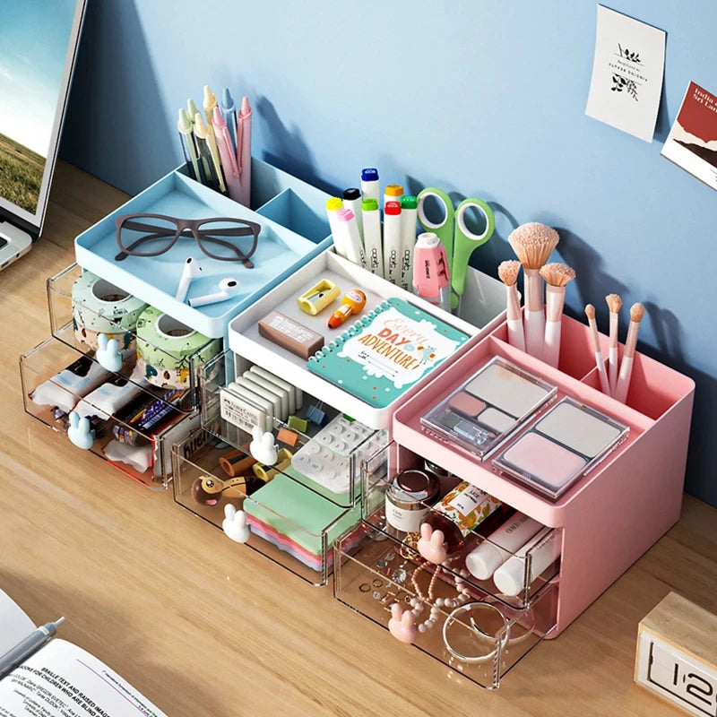 Organizador de mesa pequeno com gaveta, caixa organizadora para mesa de escritório, organizador de maquiagem, para cartões de visita/canetas/lápis/celular/artigos de papelaria