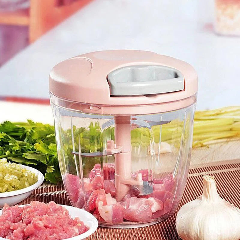 Moedor de carne manual de 500/900 ml, picador de alho, espremedor de alho giratório, triturador de alho, cortador de cebola e legumes, acessórios de cozinha.